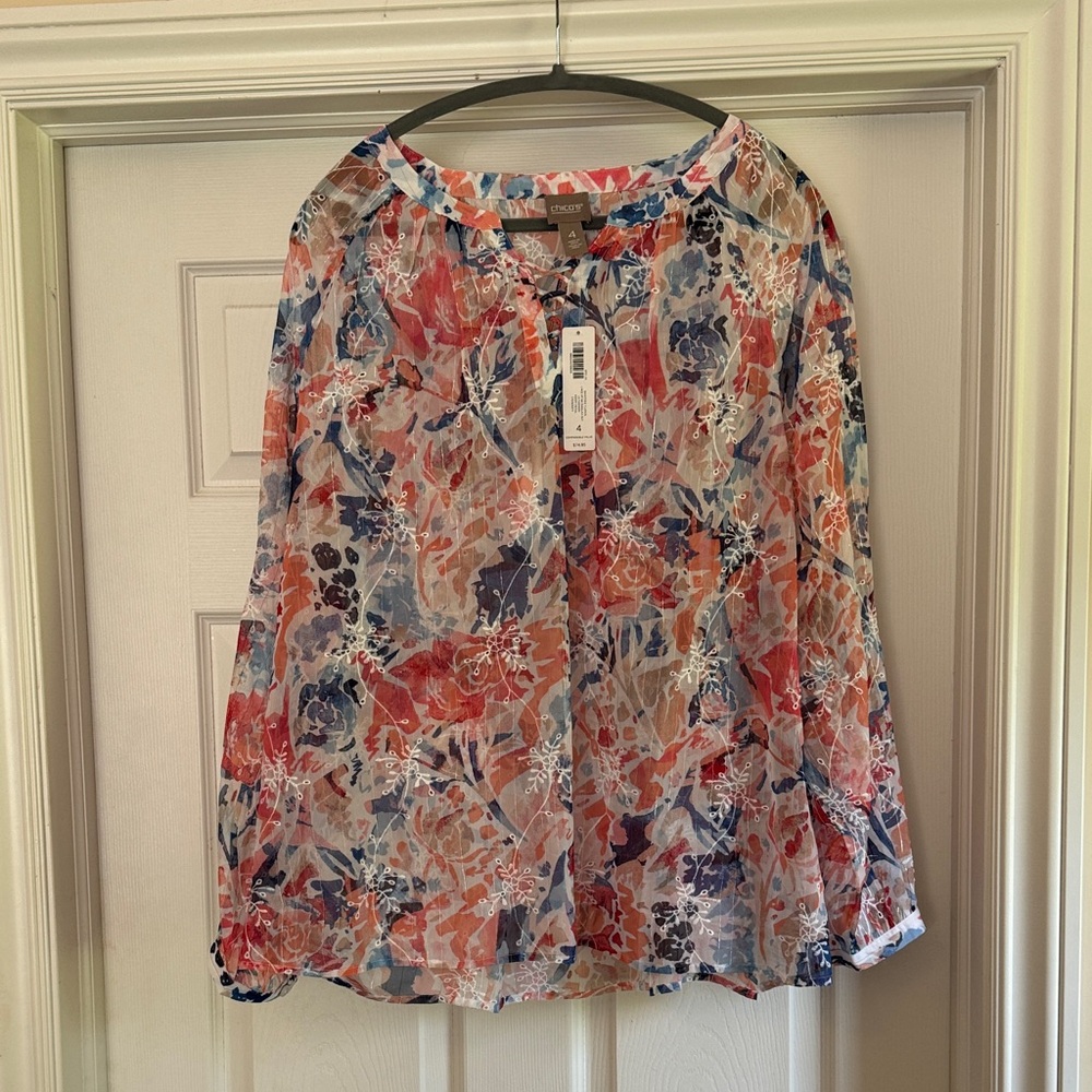 Chico's Vibrant Floral Sheer Blouse